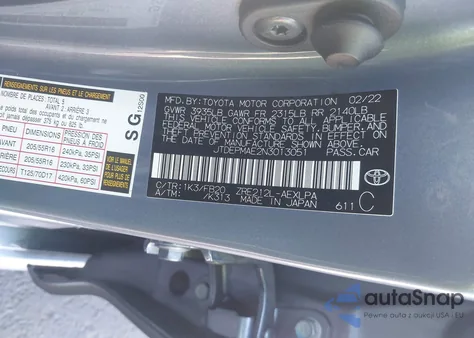 2022 Toyota Corolla Le z USA, uszkodzony, nr VIN JTDEPMAE2N3013051